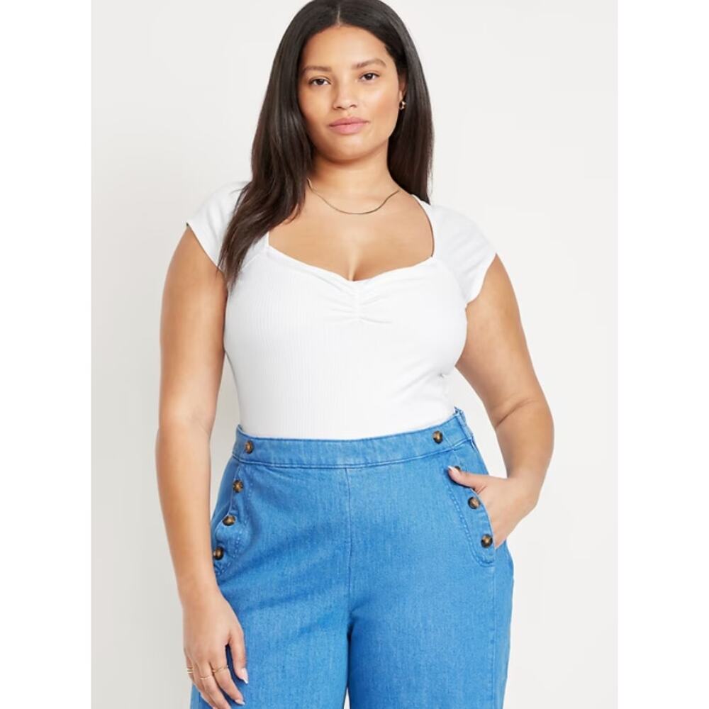 White Double-Layer Cinched Bodysuit – Size Large